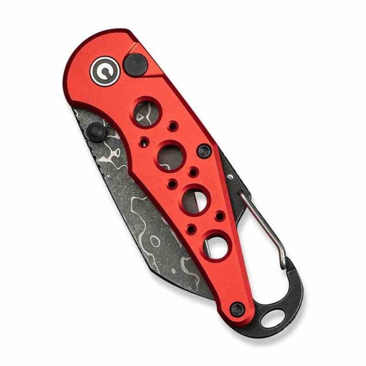 Couteau CIVIVI Pragma Red Manche Alu Lame Acier Damas Button Lock Ouvre Bouteilles IKBS Clip C23062BDS1 - Livraison Gratuite