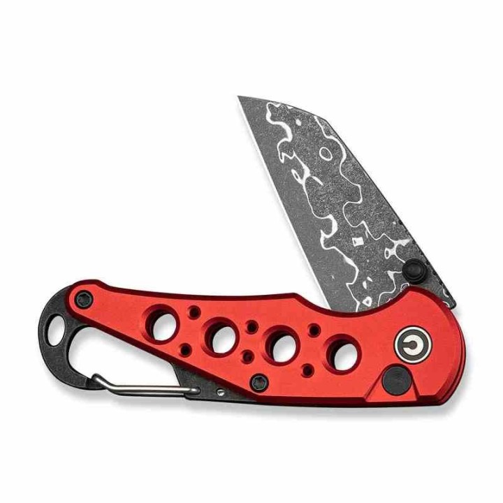 Couteau CIVIVI Pragma Red Manche Alu Lame Acier Damas Button Lock Ouvre Bouteilles IKBS Clip C23062BDS1 - Livraison Gratuite