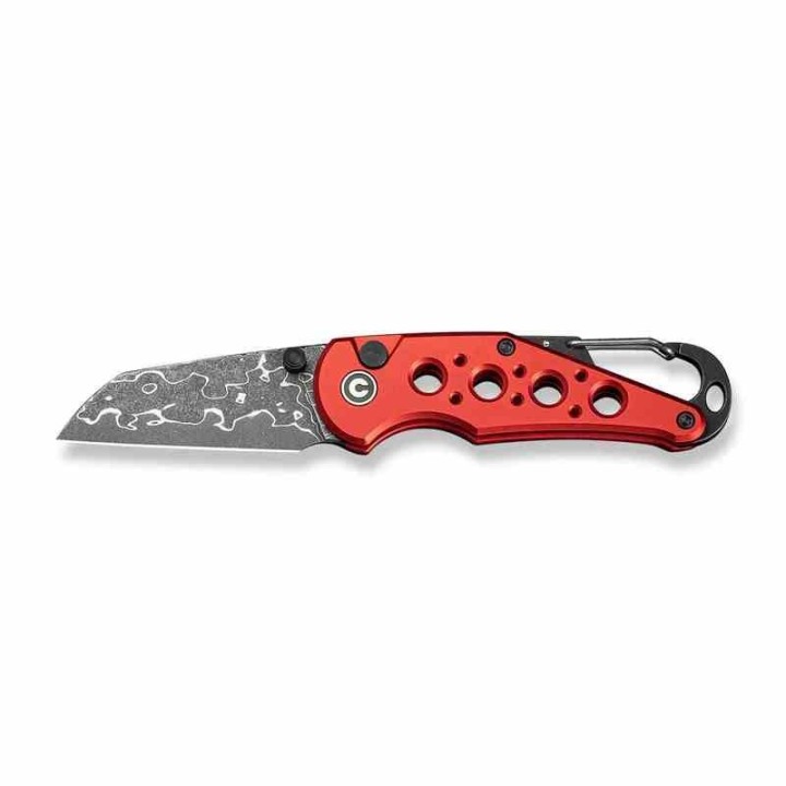 Couteau CIVIVI Pragma Red Manche Alu Lame Acier Damas Button Lock Ouvre Bouteilles IKBS Clip C23062BDS1 - Livraison Gratuite