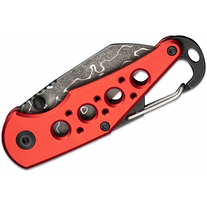 Couteau CIVIVI Pragma Red Manche Alu Lame Acier Damas Button Lock Ouvre Bouteilles IKBS Clip C23062BDS1 - Livraison Gratuite