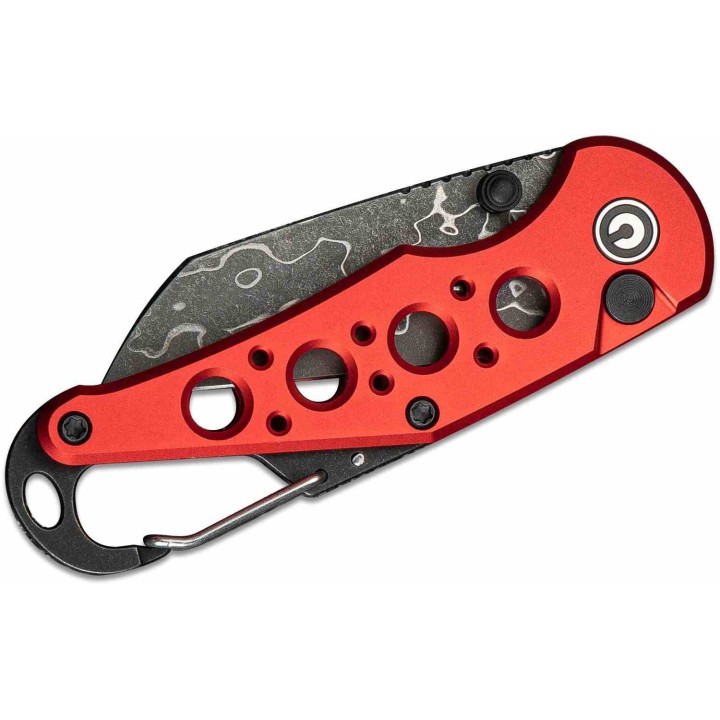 Couteau CIVIVI Pragma Red Manche Alu Lame Acier Damas Button Lock Ouvre Bouteilles IKBS Clip C23062BDS1 - Livraison Gratuite