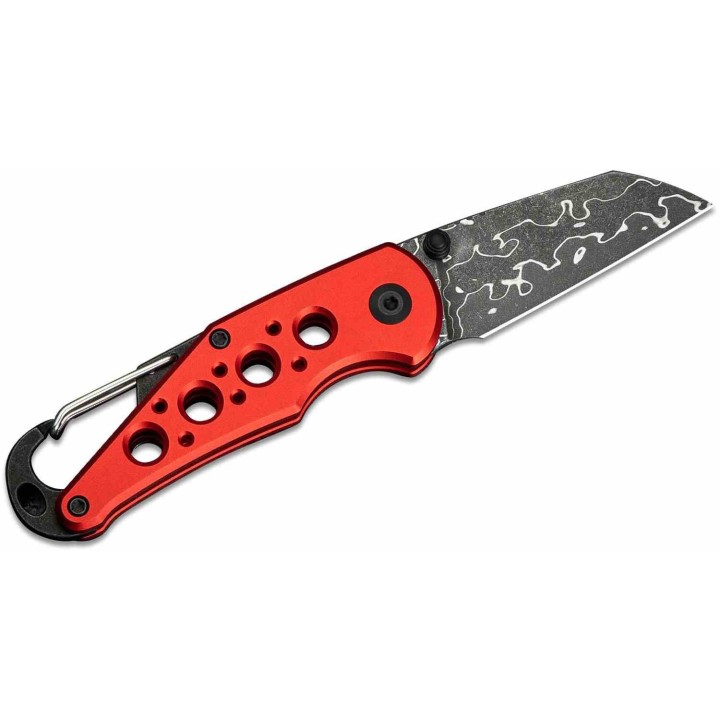 Couteau CIVIVI Pragma Red Manche Alu Lame Acier Damas Button Lock Ouvre Bouteilles IKBS Clip C23062BDS1 - Livraison Gratuite