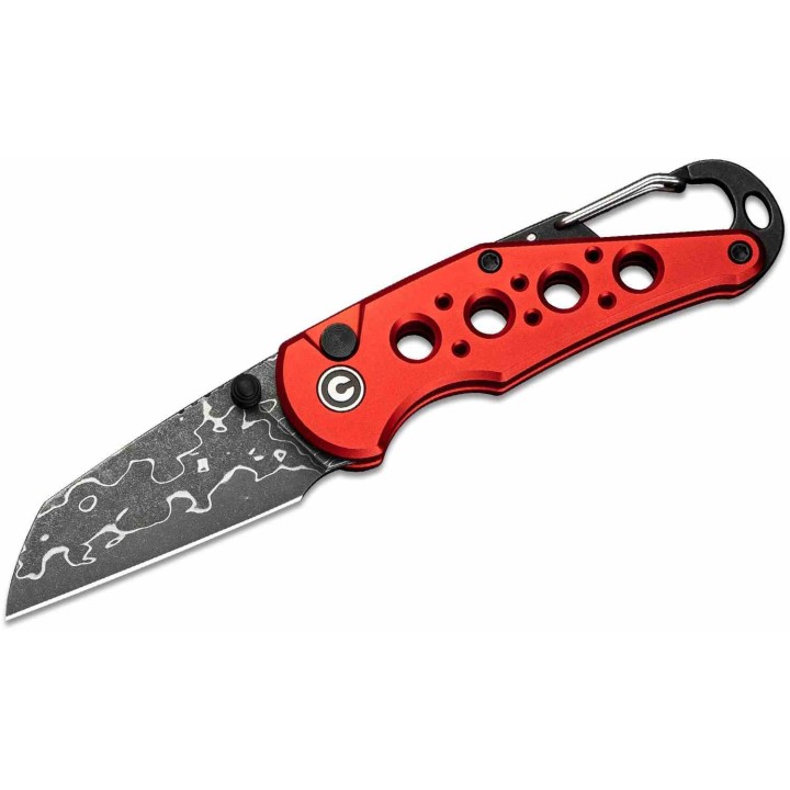 Couteau CIVIVI Pragma Red Manche Alu Lame Acier Damas Button Lock Ouvre Bouteilles IKBS Clip C23062BDS1 - Livraison Gratuite