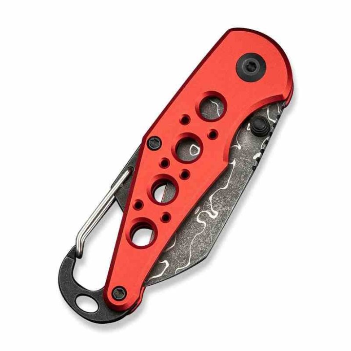 Couteau CIVIVI Pragma Red Manche Alu Lame Acier Damas Button Lock Ouvre Bouteilles IKBS Clip C23062BDS1 - Livraison Gratuite