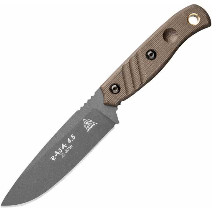 Couteau Tops Baja 4.5 Green Lame Acier Carbone 1095 Manche Micarta Etui Kydex Made USA TPBAJA4502 - Livraison Gratuite