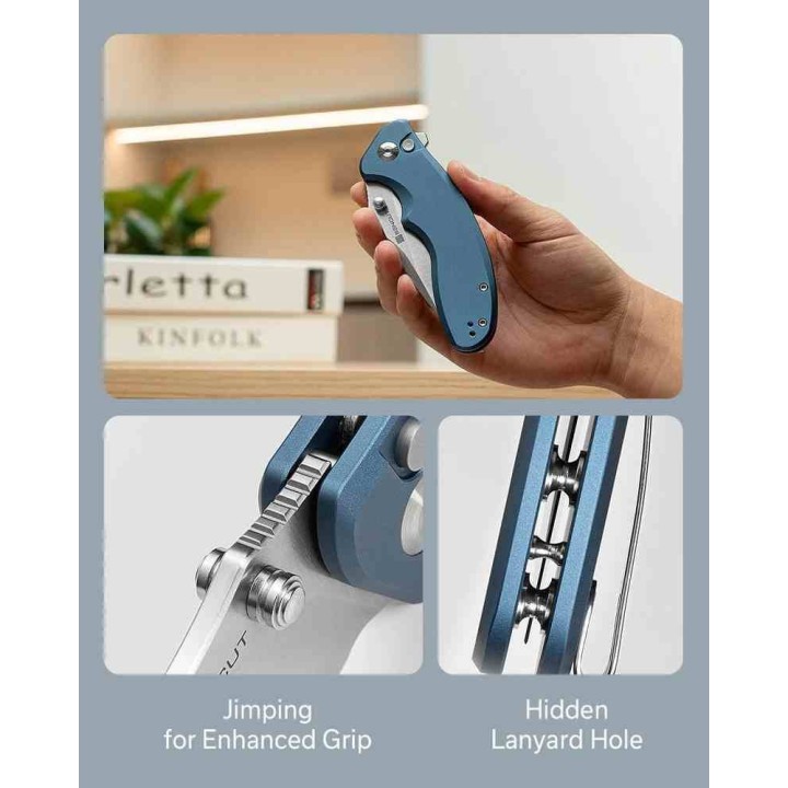 Couteau Sencut Cybrix Blue Manche Aluminium 9Cr18MoV Satin IKBS Button Lock Clip S23098A4 - Livraison Gratuite