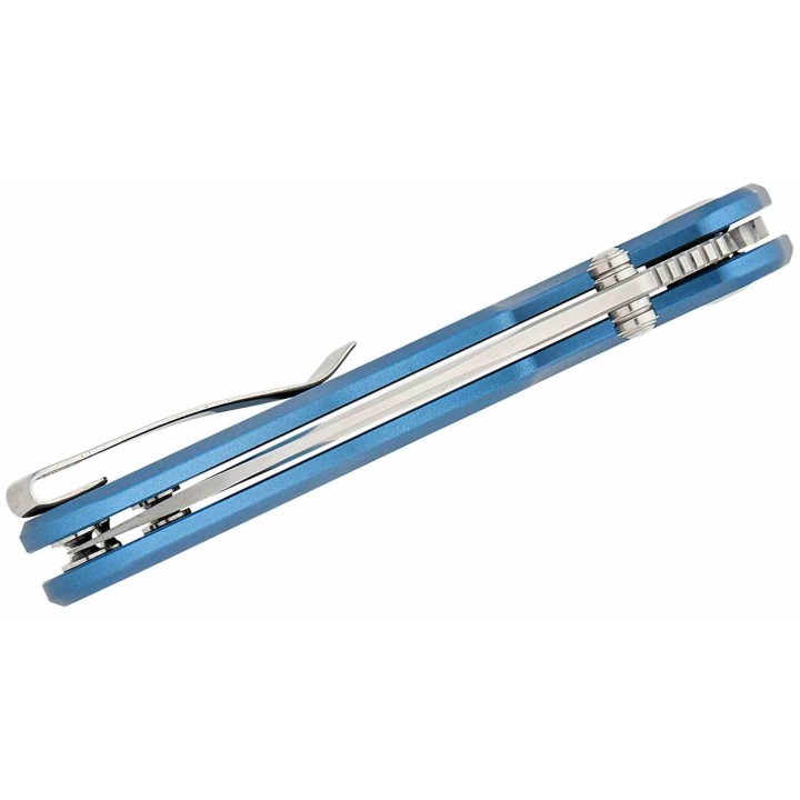 Couteau Sencut Cybrix Blue Manche Aluminium 9Cr18MoV Satin IKBS Button Lock Clip S23098A4 - Livraison Gratuite