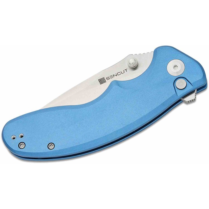 Couteau Sencut Cybrix Blue Manche Aluminium 9Cr18MoV Satin IKBS Button Lock Clip S23098A4 - Livraison Gratuite