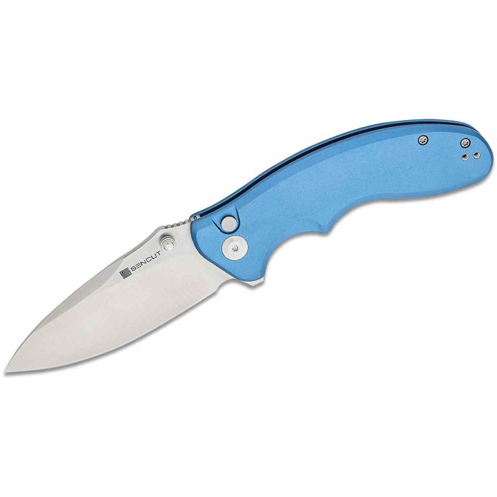 Couteau Sencut Cybrix Blue Manche Aluminium 9Cr18MoV Satin IKBS Button Lock Clip S23098A4 - Livraison Gratuite