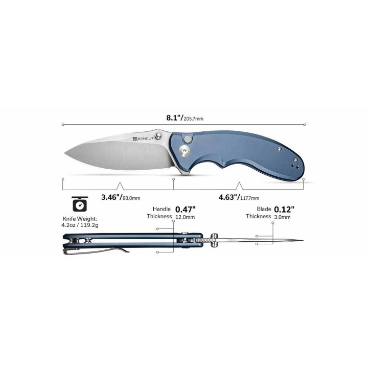 Couteau Sencut Cybrix Blue Manche Aluminium 9Cr18MoV Satin IKBS Button Lock Clip S23098A4 - Livraison Gratuite
