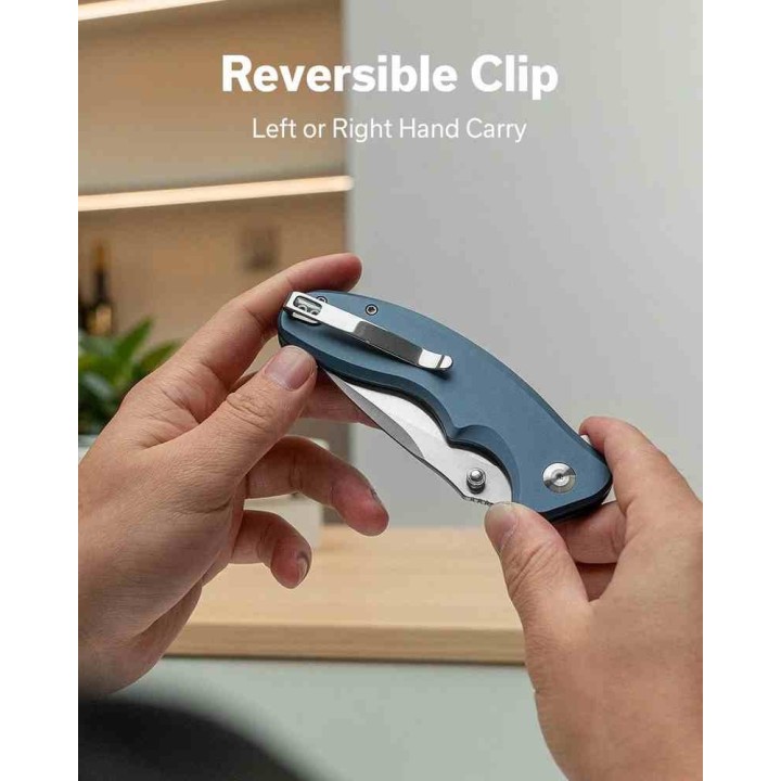 Couteau Sencut Cybrix Blue Manche Aluminium 9Cr18MoV Satin IKBS Button Lock Clip S23098A4 - Livraison Gratuite