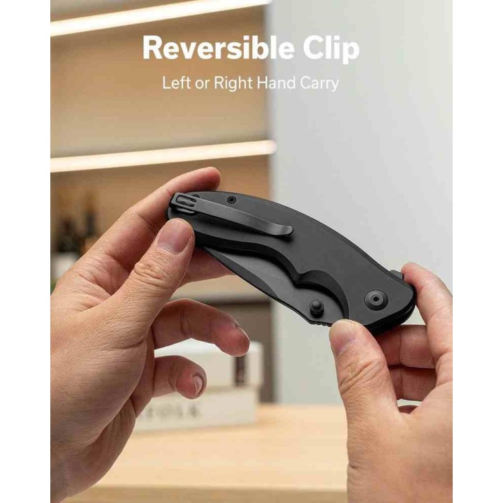 Couteau Sencut Cybrix Black Manche Aluminium 9Cr18MoV Black IKBS Button Lock Clip S23098A1 - Livraison Gratuite