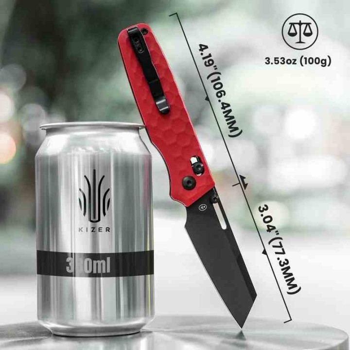 Couteau Kizer Task Red Manche G10 Lame Acier 154CM Black Clutch Lock Clip KIV3641A2 - Livraison Gratuite