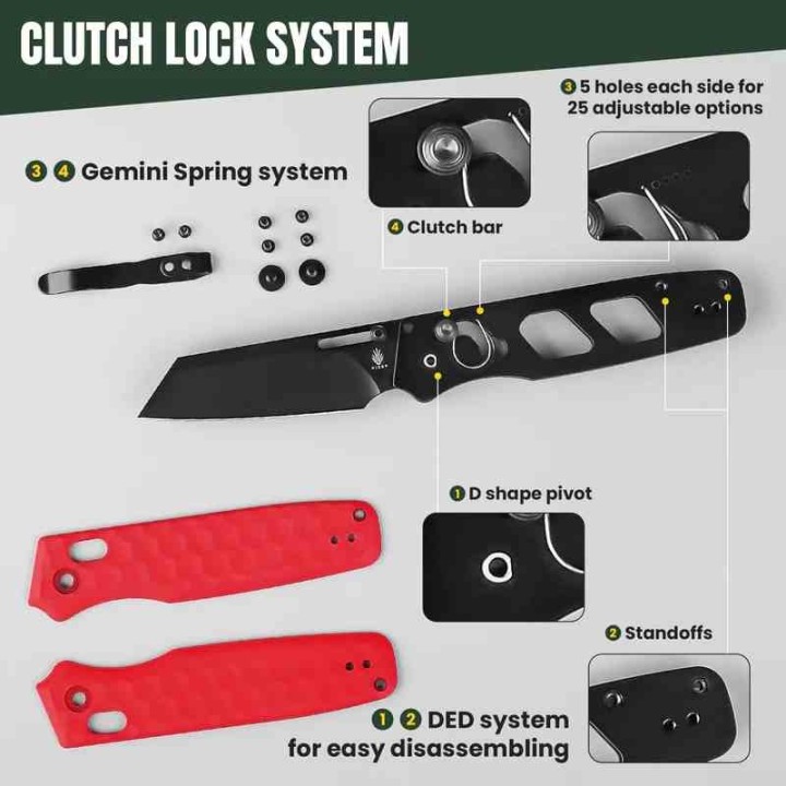 Couteau Kizer Task Red Manche G10 Lame Acier 154CM Black Clutch Lock Clip KIV3641A2 - Livraison Gratuite