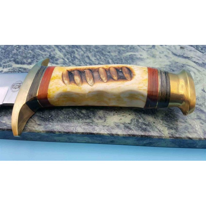 Couteau Bowie Frost Cutlery Running Bear Lame Acier Inox Manche Os Etui Cuir FCW600YB - Livraison Gratuite