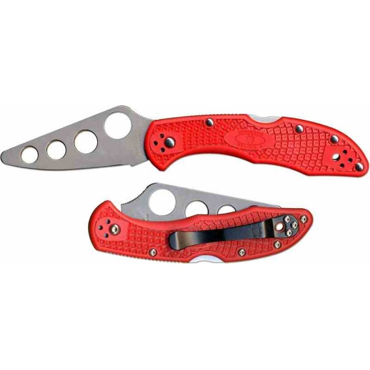 Couteau Spyderco Delica 4 Trainer Lame AUS-6 Manche Red FRN Lockback Japan Clip SC11TR - Livraison Gratuite