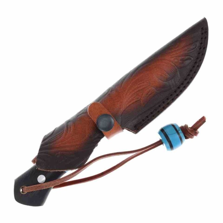 Couteau Rough Ryder Damas Lame 256 Couches Manche Turquoise/Bois Etui CUir RR2592 - Livraison Gratuite