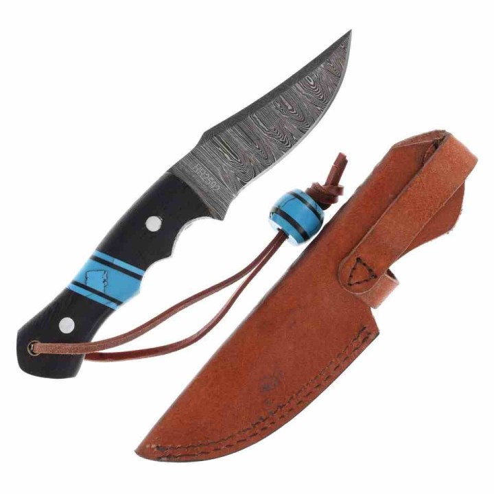 Couteau Rough Ryder Damas Lame 256 Couches Manche Turquoise/Bois Etui CUir RR2592 - Livraison Gratuite