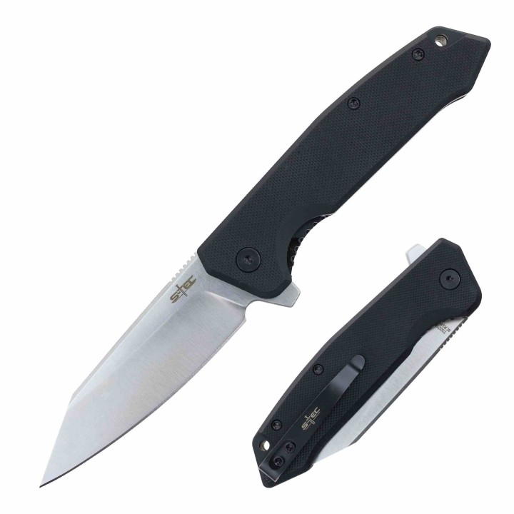 Couteau S-TEC Black Manche G10 Lame Tanto Reverse Acier 8Cr14MoV Clip Linerlock STTS025BK - Livraison Gratuite