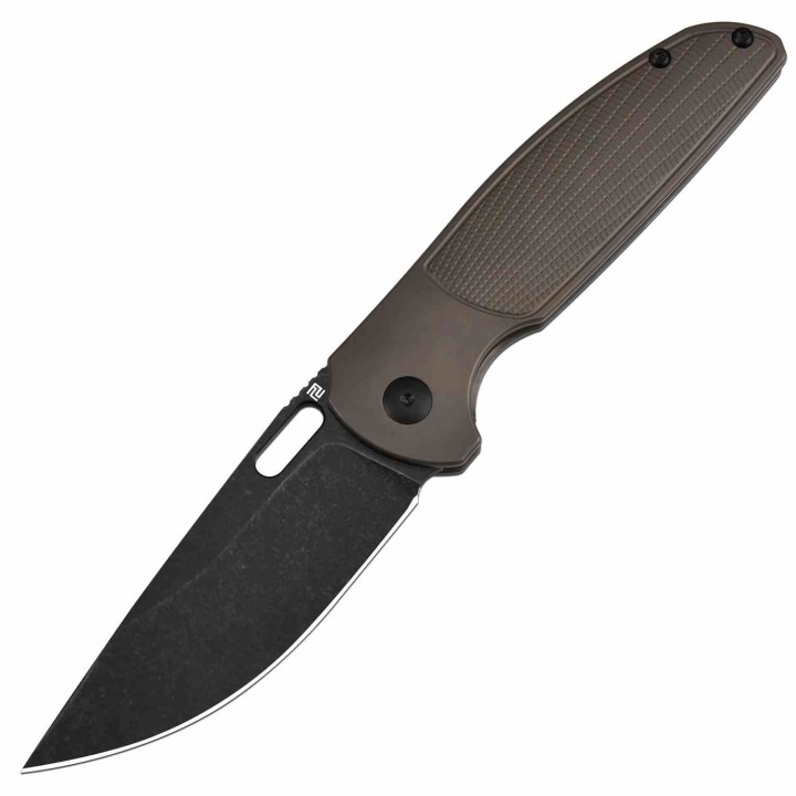 Couteau Artisan SATYR Bronze Manche Titane Lame Acier S90V Framelock IKBS Clip ATZ1852GBBO - Livraison Gratuite