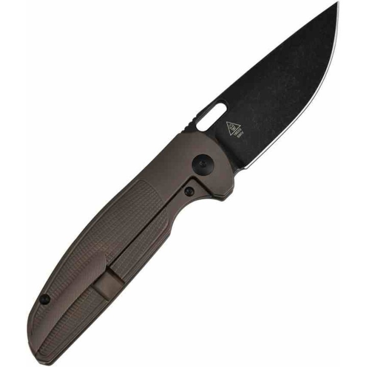 Couteau Artisan SATYR Bronze Manche Titane Lame Acier S90V Framelock IKBS Clip ATZ1852GBBO - Livraison Gratuite