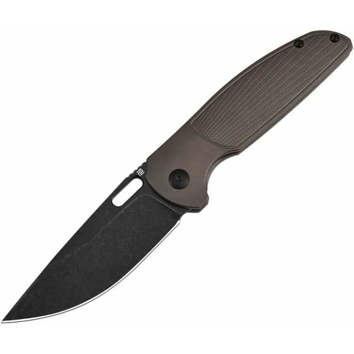 Couteau Artisan SATYR Bronze Manche Titane Lame Acier S90V Framelock IKBS Clip ATZ1852GBBO - Livraison Gratuite