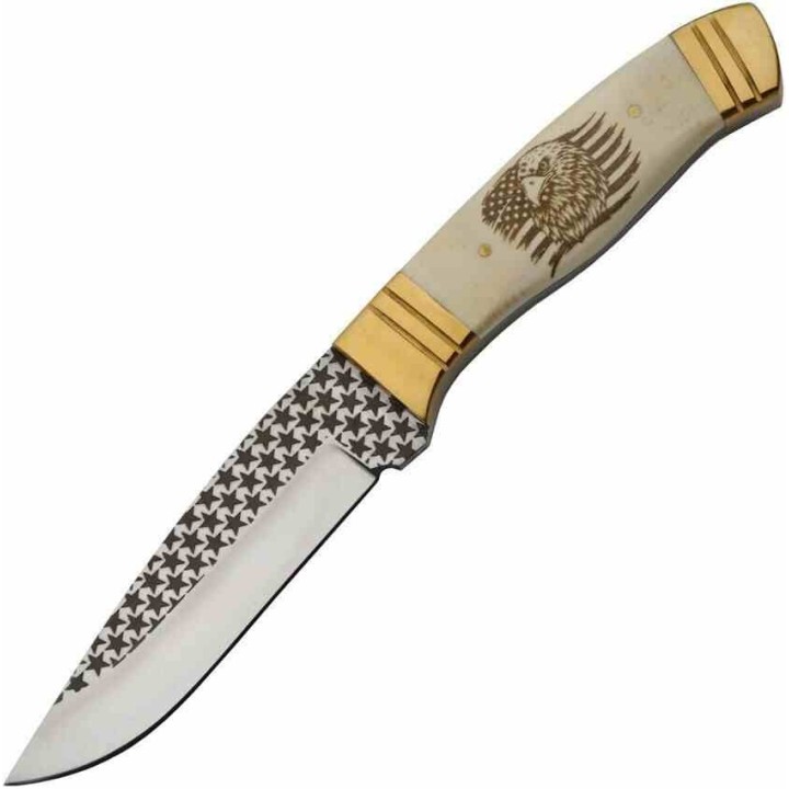 Couteau Rite Edge Eagle Sleek Bone Manche Os Lame Acier Inox Etui CUir PA8038 - Livraison Gratuite