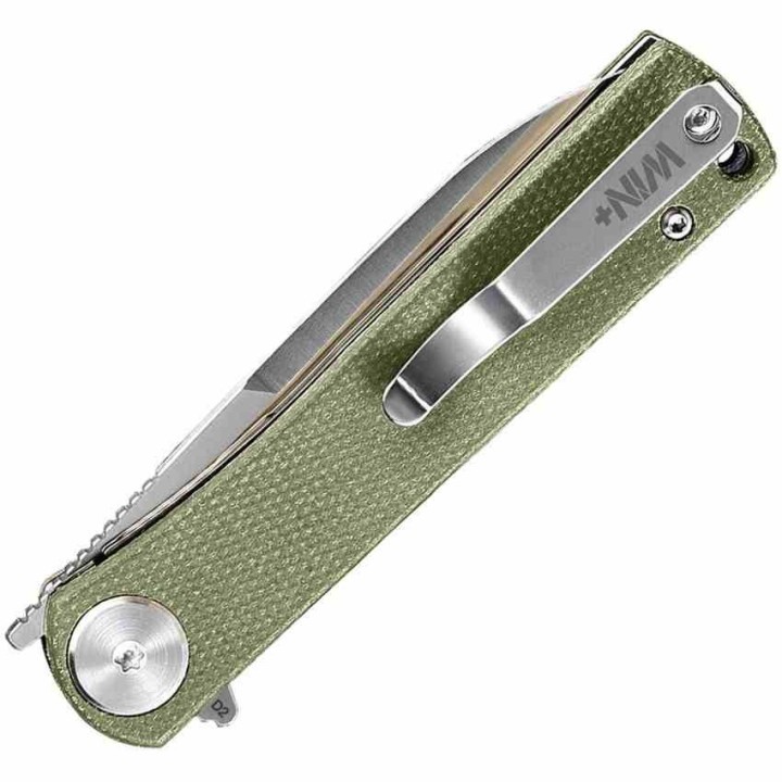 Couteau WIN+ Micarta Green Manche Micarta Lame Spear Point Acier D2 Linerlock Clip WPK3896MG - Livraison Gratuite