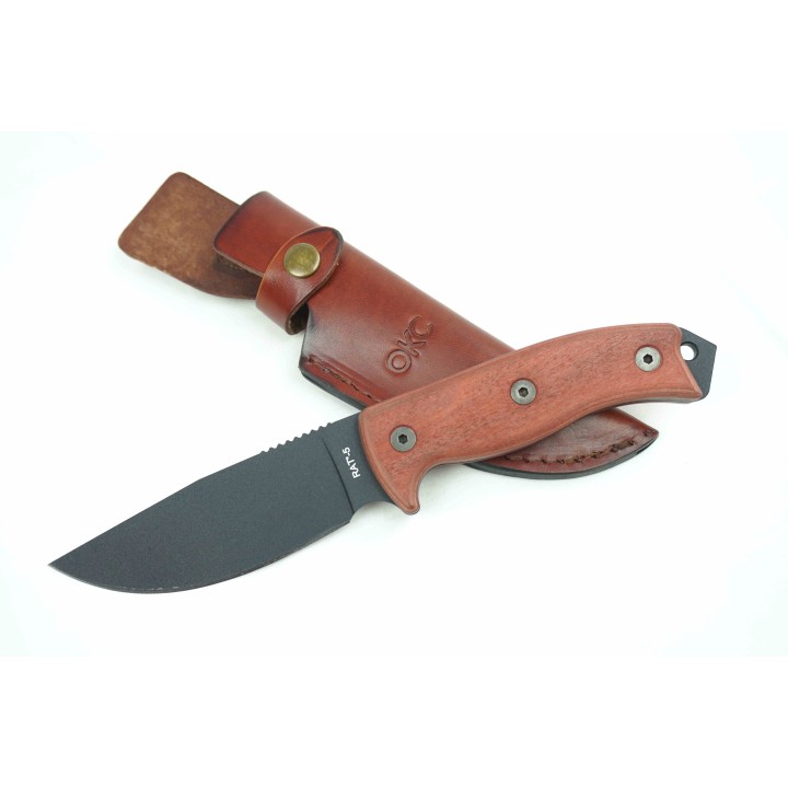 Couteau Ontario RAT 5 Adventurer Lame Acier Carbone Manche Bois Étui Cuir Made In USA ON8649 - Livraison Gratuite