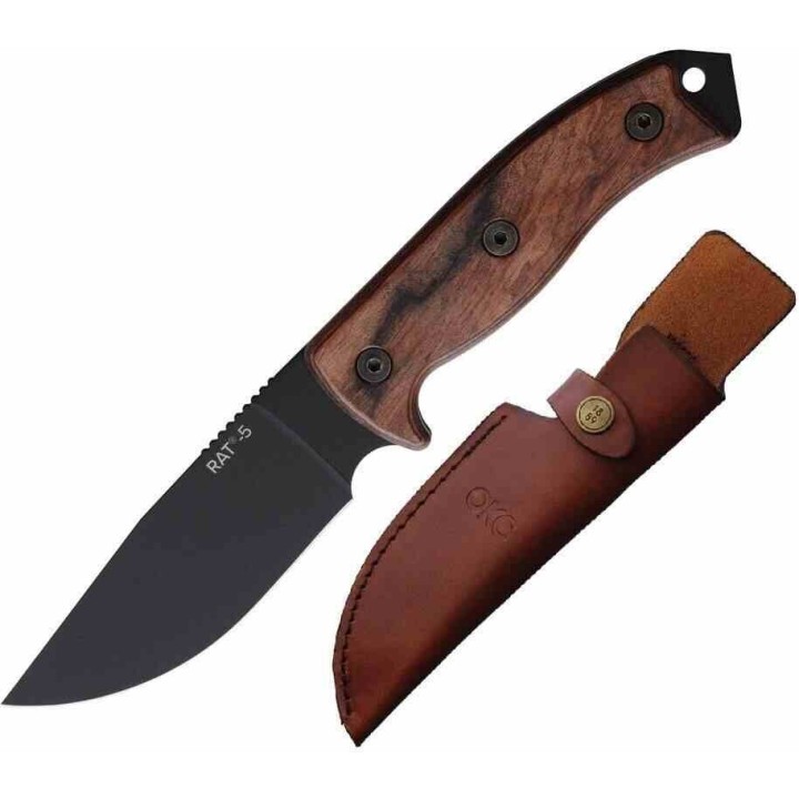 Couteau Ontario RAT 5 Adventurer Lame Acier Carbone Manche Bois Étui Cuir Made In USA ON8649 - Livraison Gratuite