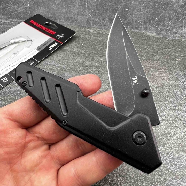 Lot de 2 Couteau Winchester FMJ Black Lame Acier 7Cr17MoV Manche Alu Linerlock Clip G3439 - Livraison Gratuite
