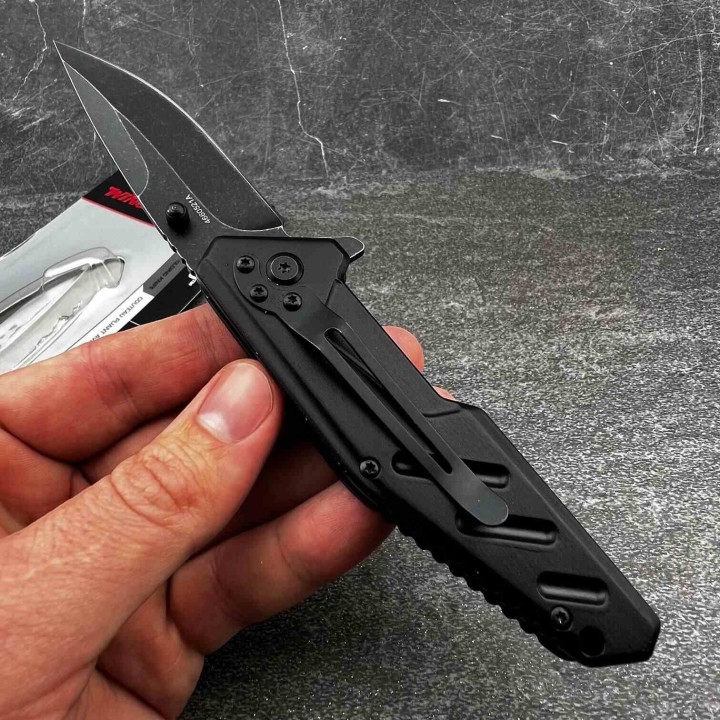 Lot de 2 Couteau Winchester FMJ Black Lame Acier 7Cr17MoV Manche Alu Linerlock Clip G3439 - Livraison Gratuite