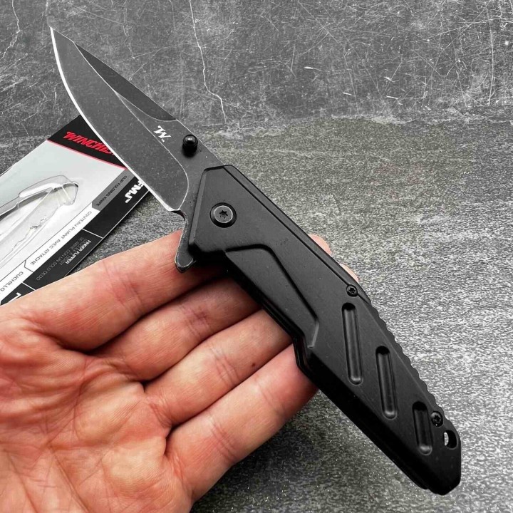 Lot de 2 Couteau Winchester FMJ Black Lame Acier 7Cr17MoV Manche Alu Linerlock Clip G3439 - Livraison Gratuite