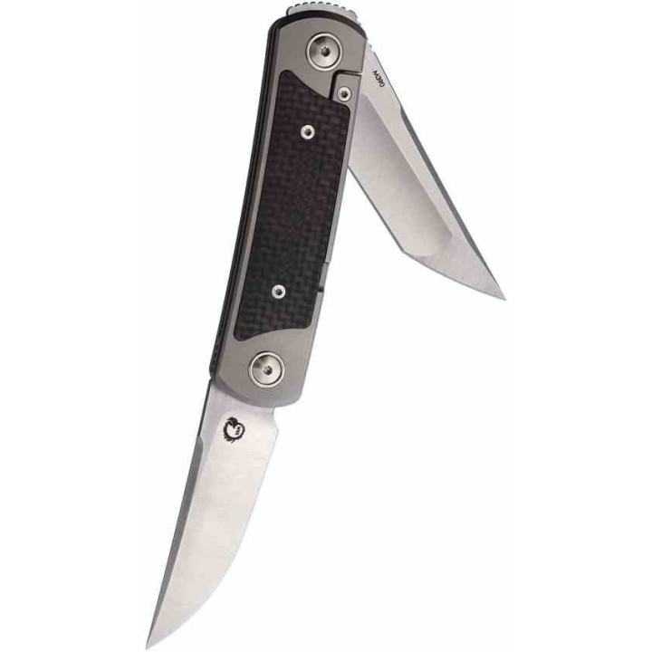 Couteau Yan Knives EMW Manche Titane/Fibre de Carbone 2 Lames Acier M390 Framelock YKEMWCF - Livraison Gratuite