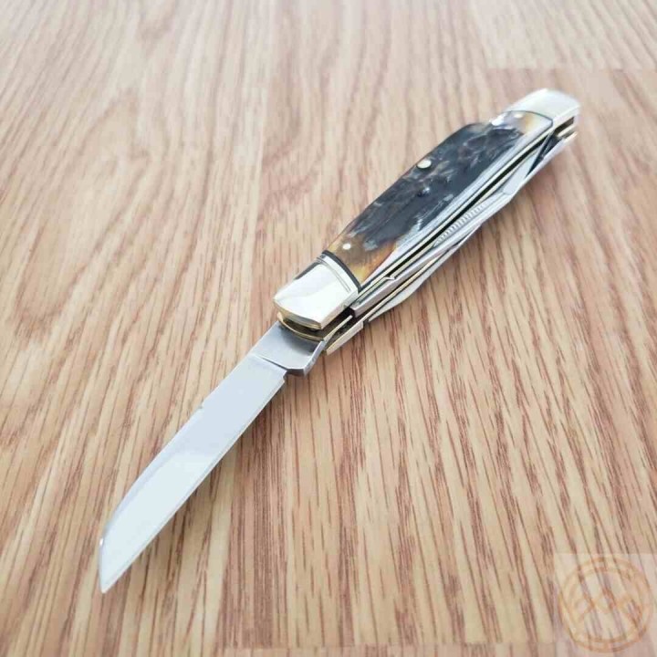 Couteau Rough Ryder Stockman Cinnamon Bone Stag 3 Lames Acier Carbone Boite COllector RR2421 - Livraison Gratuite