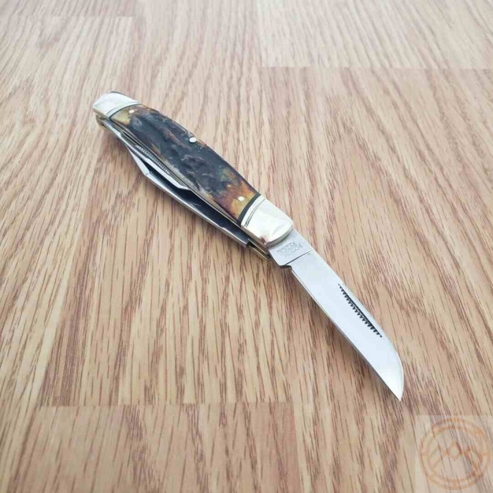 Couteau Rough Ryder Stockman Cinnamon Bone Stag 3 Lames Acier Carbone Boite COllector RR2421 - Livraison Gratuite