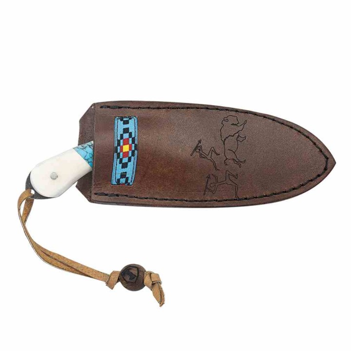 Couteau Condor Blue River White Micarta/Turquoise Lame Acier 440C Etui Cuir Salvador CTK112354CPM - Livraison Gratuite