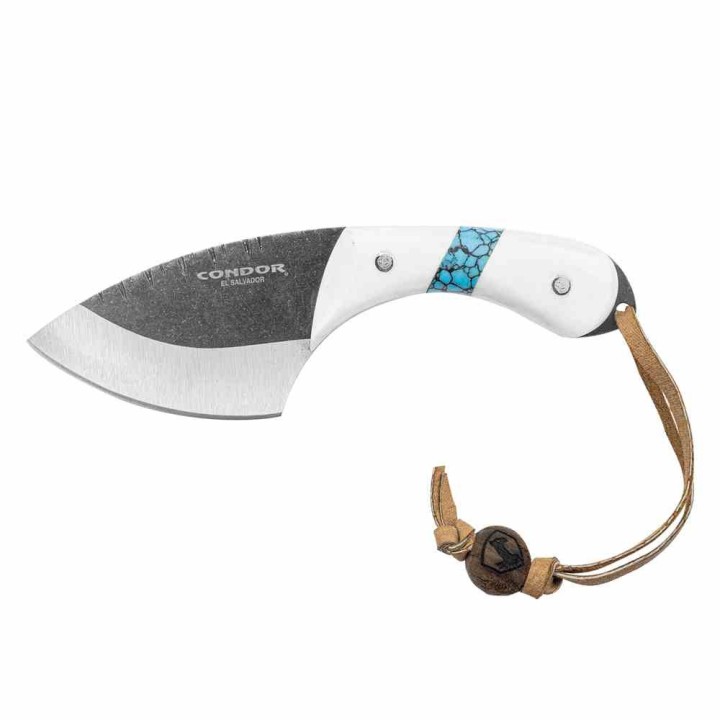 Couteau Condor Blue River White Micarta/Turquoise Lame Acier 440C Etui Cuir Salvador CTK112354CPM - Livraison Gratuite