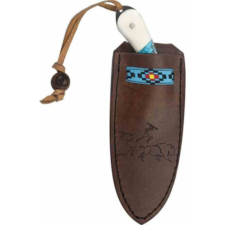 Couteau Condor Blue River White Micarta/Turquoise Lame Acier 440C Etui Cuir Salvador CTK112354CPM - Livraison Gratuite
