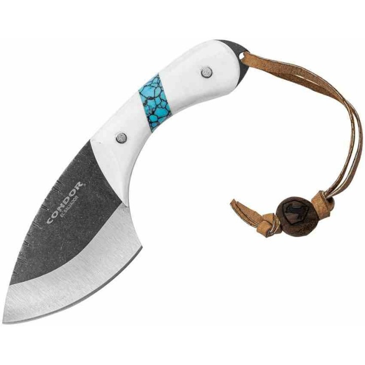 Couteau Condor Blue River White Micarta/Turquoise Lame Acier 440C Etui Cuir Salvador CTK112354CPM - Livraison Gratuite