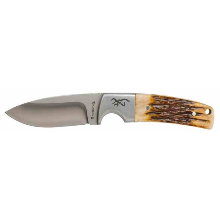 Couteau Browning Buckmark Hunter Bone Lame Acier 8Cr13MoV Manche Os Etui CUir BR0509B - Livraison Gratuite
