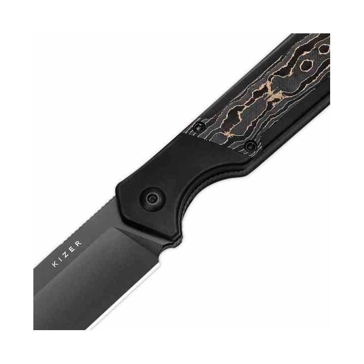 Couteau Kizer Militaw Gold Manche Alu/CamoCarbon Lame Acier CPM-S35VN Etui Kydex KI1067A1 - Livraison Gratuite