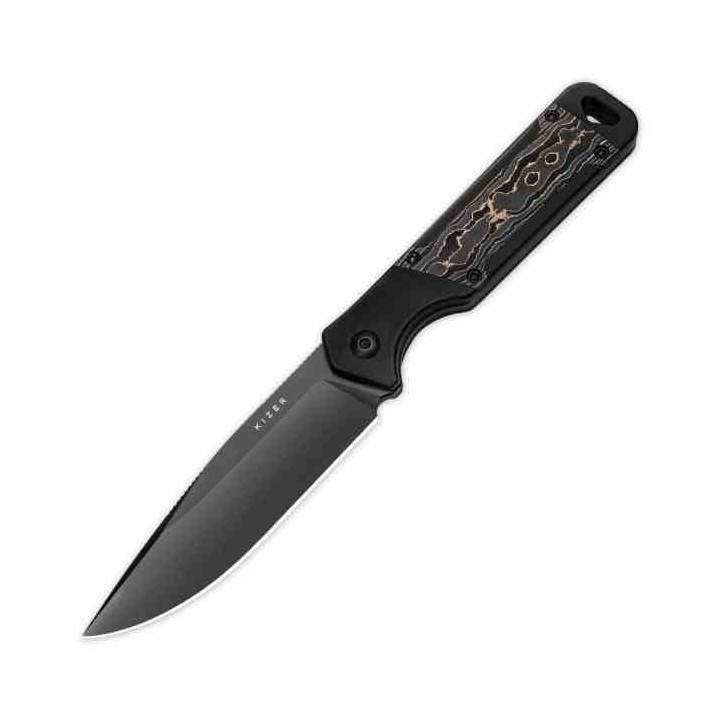 Couteau Kizer Militaw Gold Manche Alu/CamoCarbon Lame Acier CPM-S35VN Etui Kydex KI1067A1 - Livraison Gratuite