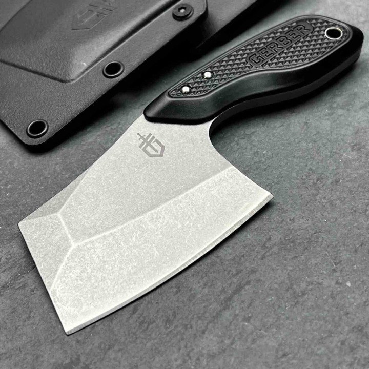 Couteau Gerber Tri-Tip Mini Cleaver Lame Acier 7Cr17MoV Manche Aluminium Black Etui Plastique Rigide G3725 - Livraison Gratuite
