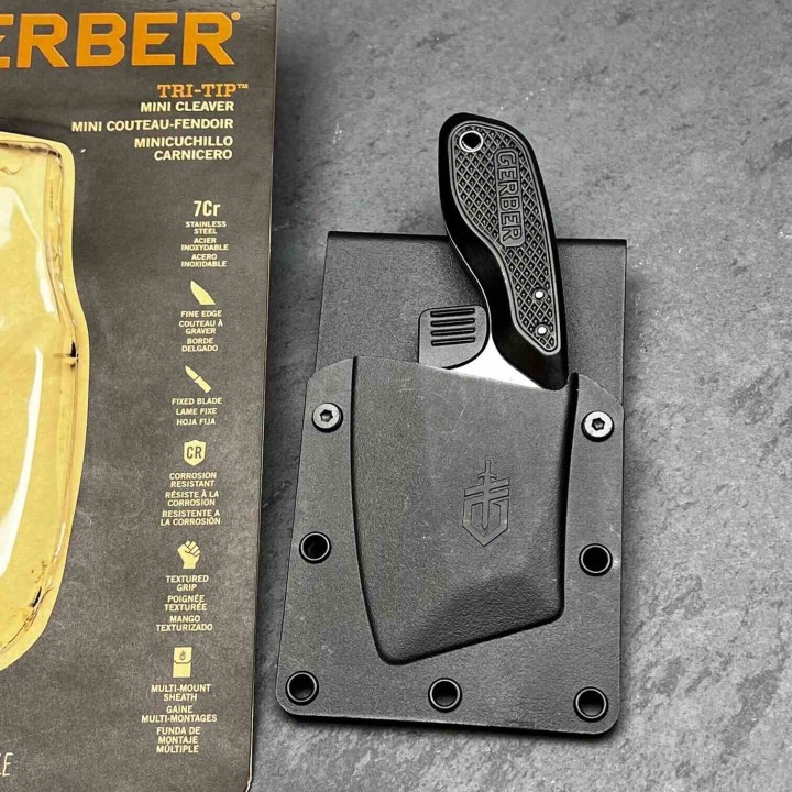 Couteau Gerber Tri-Tip Mini Cleaver Lame Acier 7Cr17MoV Manche Aluminium Black Etui Plastique Rigide G3725 - Livraison Gratuite