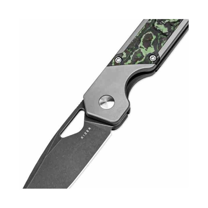Couteau Kizer Mini Militaw Jungle Manche Titanium/FatCarbon Lame Acier S45VN Framelock Clip Ki3634SA2 - Livraison Gratuite