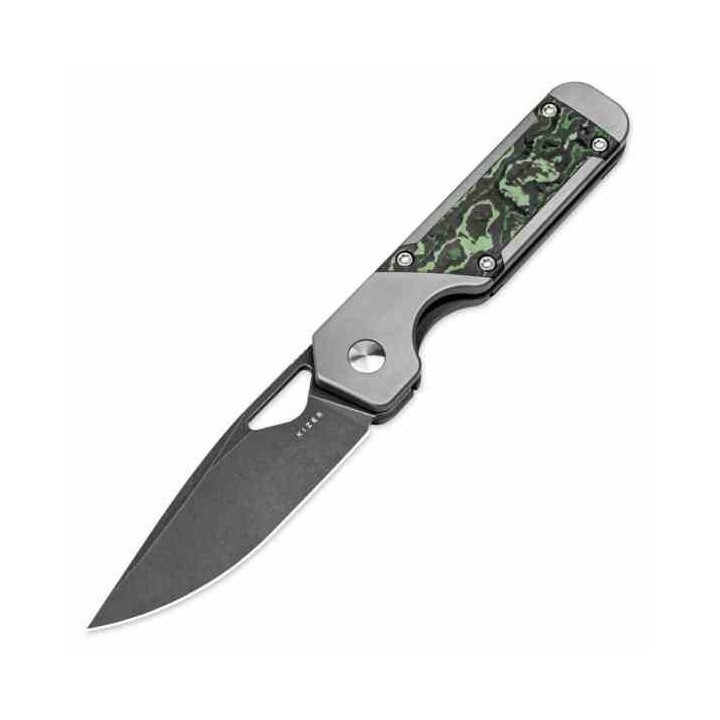 Couteau Kizer Mini Militaw Jungle Manche Titanium/FatCarbon Lame Acier S45VN Framelock Clip Ki3634SA2 - Livraison Gratuite