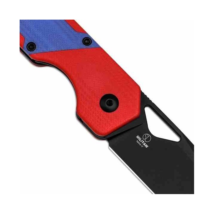 Couteau Kizer Cutlery Militaw Red/Blue Manche G10 Lame Acier Nitro-V Black Linerlock Clip KIV3634A2 - Livraison Gratuite