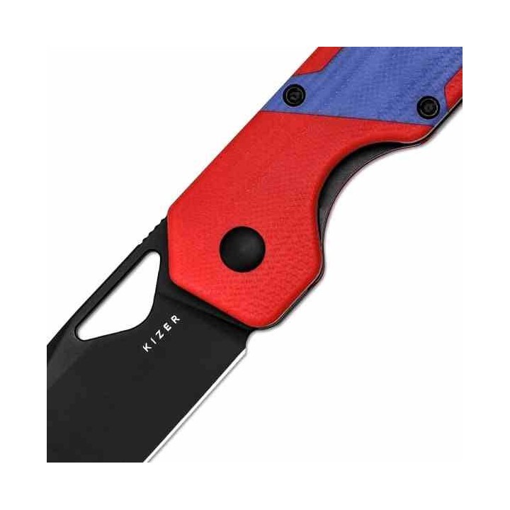 Couteau Kizer Cutlery Militaw Red/Blue Manche G10 Lame Acier Nitro-V Black Linerlock Clip KIV3634A2 - Livraison Gratuite