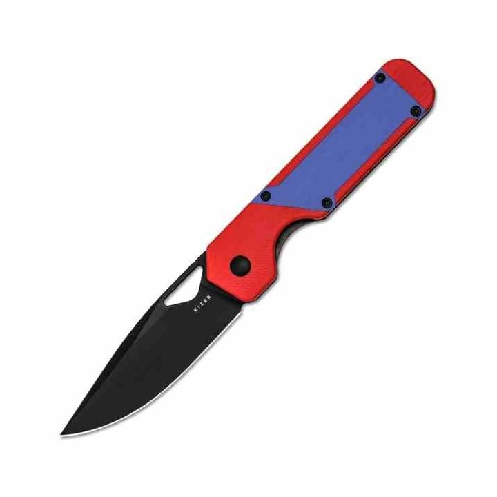 Couteau Kizer Cutlery Militaw Red/Blue Manche G10 Lame Acier Nitro-V Black Linerlock Clip KIV3634A2 - Livraison Gratuite